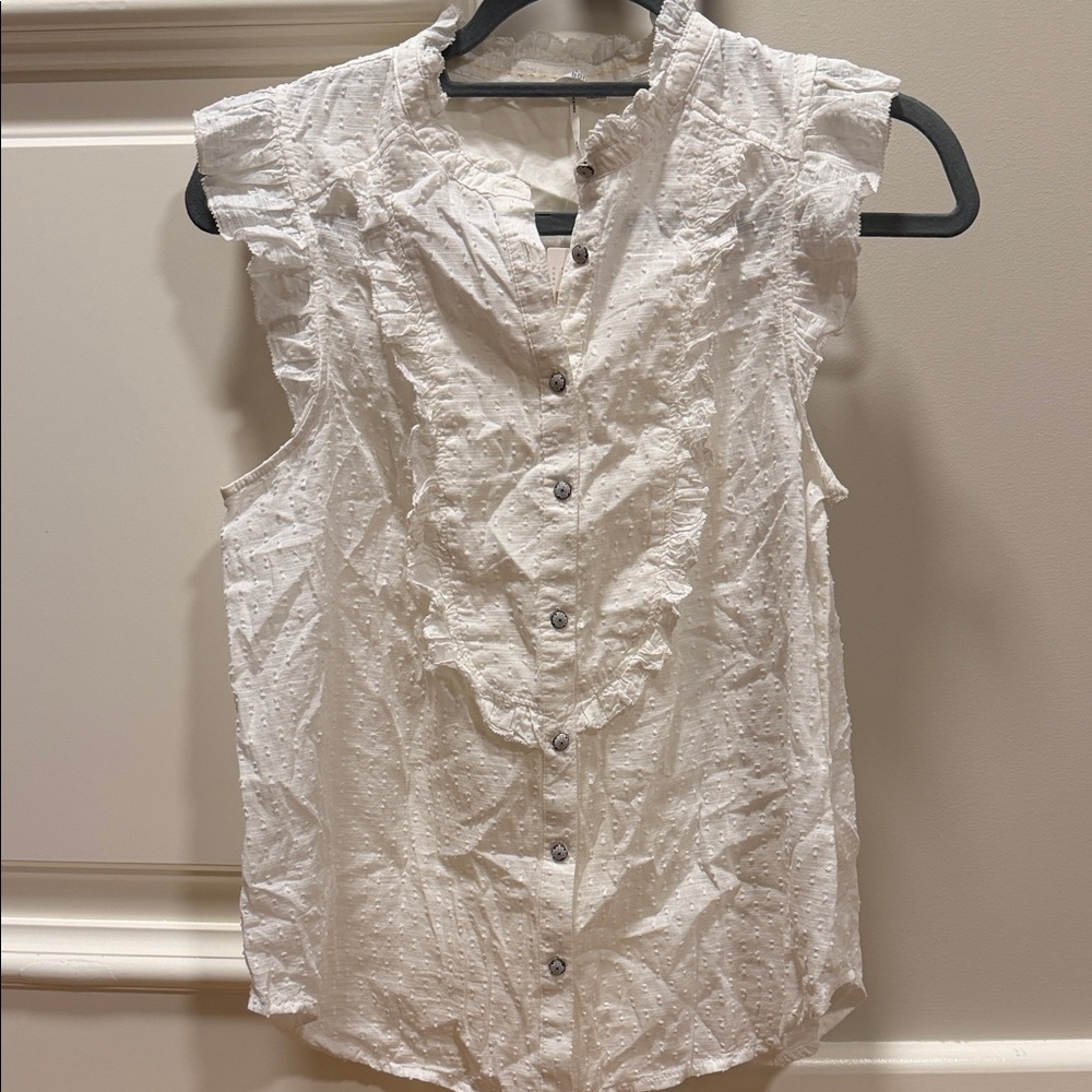 NWT Feather Bone by Anthropologie Sleeveless White Button-Up Top 2